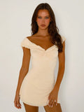 Sexy One-Word Hanging Shoulder-Wielt Tective Dress Spring And Summer Twinning Lotus Side Sleeves And Hips Mini Short Skirt