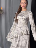 2025 Spring New Round-Neck Temperament Waist-Sensitive Design Dress Women's Long Dress