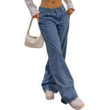 Burst Low-Rise Jeans Fashion Retro Straight Pants Loose Street Style Denim Trousers DJPT