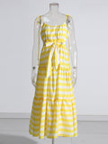 Idyllic 2025 Summer Striped Splicing Splicing Sling High-Rise Women's Leaf-Side Dress