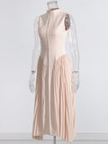 Simple Niche Design Small Dress 2025 Summer Collar Sleeveless Design Waist 100 Fold Dress
