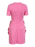 Retro Sexy Bag Hip Dress 2025 Summer New Round Three-Dimensional Flower Decoration Splicing Dress Woman