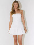 Summer Women's New High-Senior Sexy Breast-Styled Solid-Colored Vlawed Dress