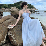 Neck Sling Dress Women's Summer Chiffon High-End Feel Super Fairy Temperament Seaside Holiday Dress