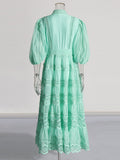Women's Clothing 2025 Summer New High-End Lantern Sleeve Water-Soque Embroidery Strapped Dress Body Girl