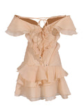 Dress Women 2025 Summer New Word Shoulder Lotus Side Splicing Clear Croover Design Design Skirt
