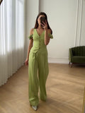 2024 Women's Commuting High-Waist Trend Solid Color Short-Sleeved Leisure Two Sets Of Women