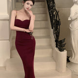French High-End Evening Dress Small Red Dress Temperament Body-Body-Bendage Sling Dress Dress Woman