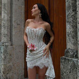 Desire To Rub Delicate Lace Fish Bone Gird Waist Tight Dress Sexy High-End White Dress Birthday Party Dress