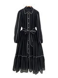 Plus-Size Single-Clip Dress 2025 New Collar Lantern Sleeve With Inner-Line Dress Women's Summer
