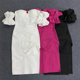 Women's Sexy Breasts Deep V Bandaged Skirts Shoulder Lantern Sleeve Open Party Dress Dress