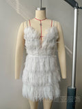 And Winter New Women's Sexy Bareback Party Dress To Close The Waist Deep V Feathers Sling Skirt