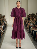 Retro Court Style Dress Spring 2025 New Bubble Sleeve Tie With High-End Long Dress Woman