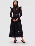 French Retro Elegant Style Embroidery Dress Collared Cardigan High-Waist A-Shaped Dress
