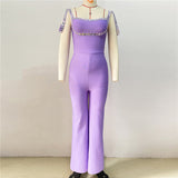 Sleeveless High-Waisted Jumpsuit Fashion Nail Drill Tight Elastic Broad Leg Pants Jumpsuit Woman