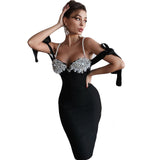 Industry Nail Pearl Suspension Tender Temperament Dress Sexy Elegant Party Tight Medium Dress