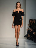 Folded Shoulder Three-Dimensional Flowers Splicing Short-Term Waist Small Dress 2025 Summer New Dress Woman