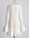 Elegant Style Dress Women's 2025 Spring New Simple High-End Collar Collar Horn Sleeve Knitted Pure Color Skirt