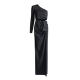 Goddess Wind Bag Hip Skirt Women's Dress 2025 New Slant Shoulder Shoulder Hollow Elastic Body Dress