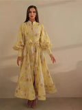 Autumn And Winter New Australian Tide Brand Retro Court Lantern Sleeve Single Buckle Floral Open Shirt Long Dress