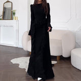Summer New Splicing Lace Solid-Colored Collar Repair Horn Sleeve Long Skirt