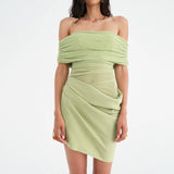 Women's Mesh Splicing Word To Get Skin-To-Body And Hip Dress DJPT