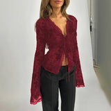 Autumn 2025 New Fashion Chiffon Shirt Small Fragrant Temperament Laded Horn Sleeve Top Woman DJPT