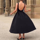 Women's Hepburn Style Solid Round-Neck Sleeveless Dress In Autumn 2024