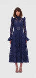 French Retro Elegant Style Embroidery Dress Collared Cardigan High-Waist A-Shaped Dress