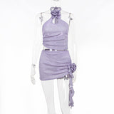 Summer New Three-Dimensional Flower Blouse Floating With Wooden Ear Half Skirt Sexy Hottie Suit Woman DJPT