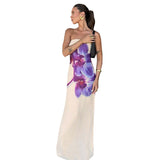 Women's Floral Print Braved Sleeveless Loose Dress Ultra-Long Dress DJPT