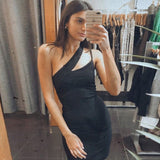 Summer New Slanted Shoulder Dress Sexy Solid Color And Body-Swearing Slanted Shoulder Dress Woman DJPT