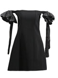 Wind Ribbon Skirt 2025 Summer New Word Shoulder Bow Splicing Bare Back High-End Feel Dress
