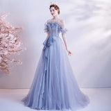 2025 New Bridal Banquet Dress Host Gradually Blue Bright Star Show Evening Dress