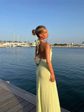 Babes Holiday Style V Collar Bare Back Hanging Neck Knitted Dress High Open Three-Dimensional Flower Design Long Dress