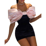 Night Club Dress Bow Tight Body Dress Sexy Dew Women's Two Sets DJPT