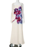 Women's Floral Print Braved Sleeveless Loose Dress Ultra-Long Dress DJPT