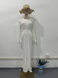 Women's Clothing Autumn 2024 New Long Dress Temperament Folding Horn Sleeve Mid-Long Dress