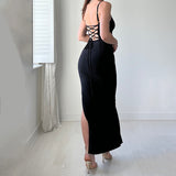 2025 New Solid Color Slingless Sleeveless Back Tie With Open Skirt