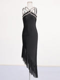 Babes Dress 2025 Spring New Heavy Industry Diamond Slings Irregular Lotus Edges Hip Dress Girl