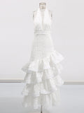 Muse Heavy Industry Embroidered Lotus Leaf Dress 2025 New Women's Summer Hanging Neck Recealing Back Dress