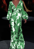 Spring And Summer New Women's Fashion Print Dress Sexy V-Neck Loose Waist DJPT