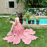 Lotus Leaf Side Pink Holiday Hanging Back Hanging Neck Sling Dress Female Atmosphere Feel Seaside Take Pictures Long Skirt