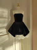A line Strapless Velvet Black Holiday Dress Travel Vacation Dresses Short Birthday Dress SD1257