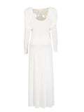 Retro High-End Solid-Colored Dress Dress 2025 Summer Round-Neck Long-Sleeved Waist Design Dress Dress Dress
