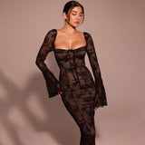 New Horn Sleeve Sexy Lace Bosom Dress Stylish Babes Show Backpacking Dress HZ0628