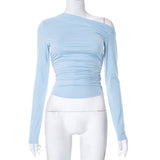 Women's Clothing 2025 Autumn And Winter 2025 New Long-Sleeved Slender Collared Shoulder Hottie Top DJPT