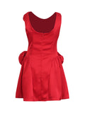 Summer New Round Neckless Design High-Waist Three-Dimensional Flowers Spliced Solid Color French Retro Short Skirt Woman
