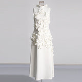 Retro-Style Niche Walking Show 2025 Summer New Round-Neck Sleeveless Design Long Three-Dimensional Floral Dress