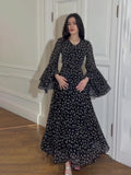 2024 New Chiffon Printing Lotus Leaf Sleeve Temperament Long Splicing Irregular Dress